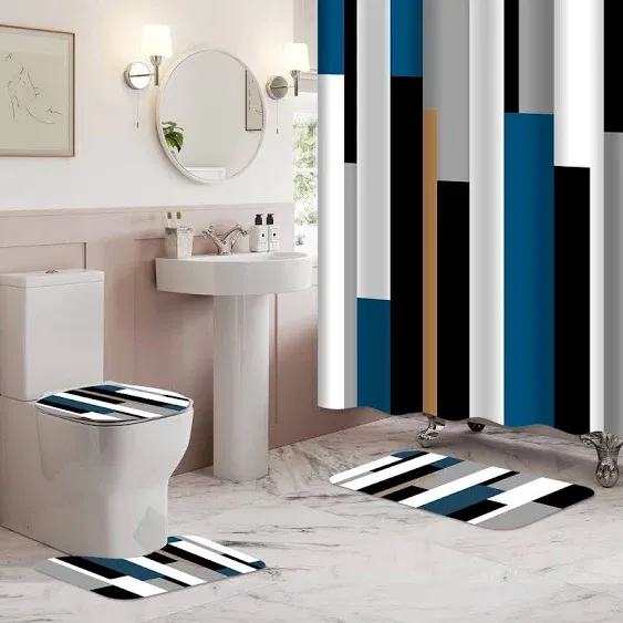 Shower Curtains and Bath Rug Set of 4 with Accessories, Bathroom Abstract ...