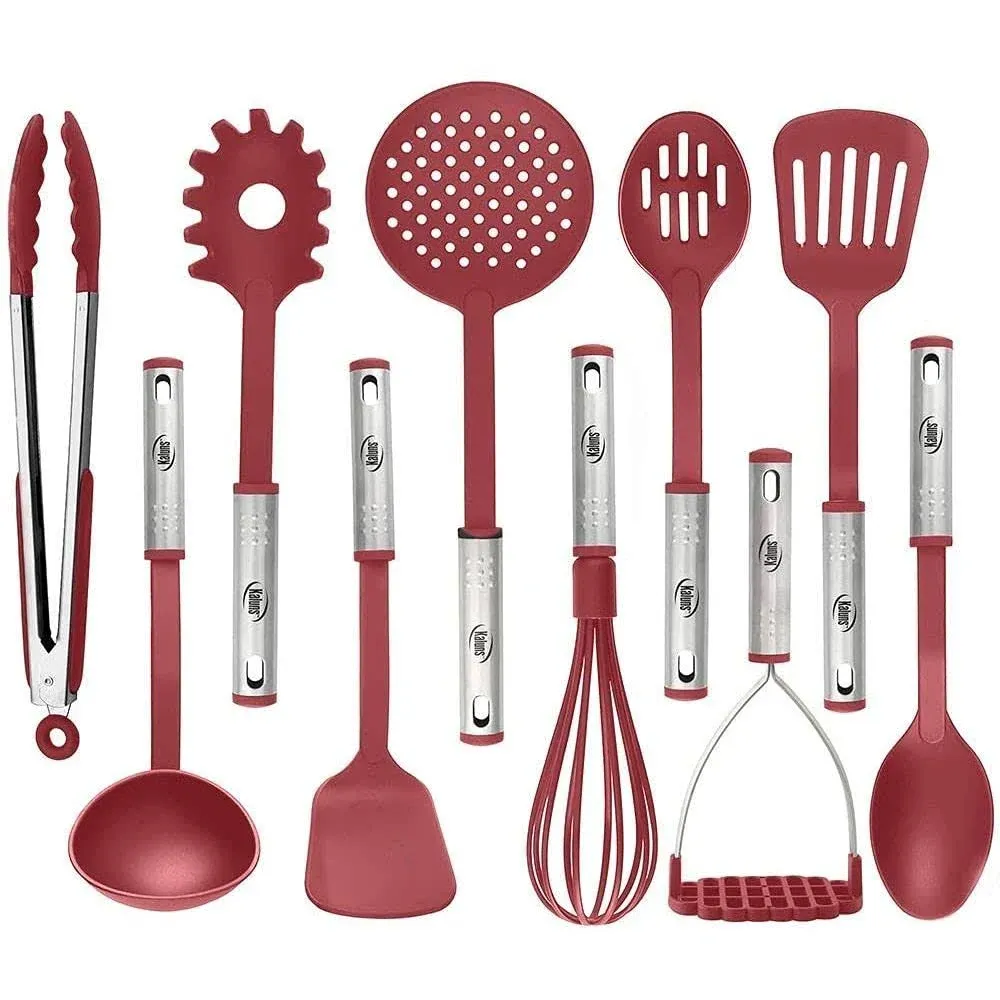 Kitchen Utensils Set, 10 Nylon Stainless Steel Cooking Utensils, Non Stick an...