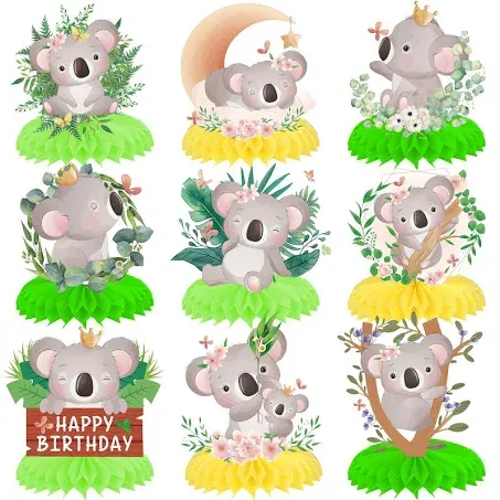 Koala Honeycomb Centerpieces 10pcs Koala Birthday Party Decoration Cute Koala Baby Shower Table Decoration for Koala Theme Party Supplies