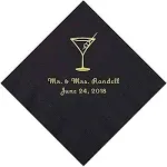 Black Martini Glass Personalized Napkins with Gold Foil, Beverage, Party Supplies, 50 Pieces