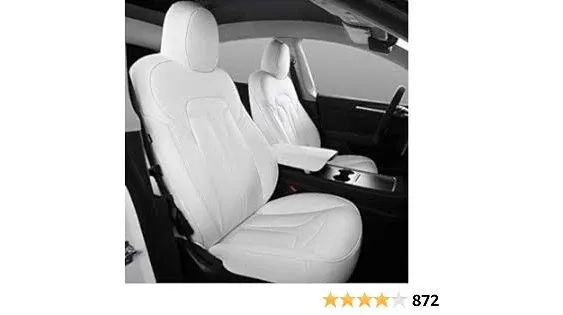 Xipoo Seat Cover Compatible with Tesla Model Y Seat Cover Nappa Leather Car Seat Covers Seat Protector Replacement for 2020-2023 Tesla Model Y Accessories(White-Nappa, Fully Wrapped 12 Pcs)