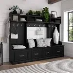 Bush Furniture 24W Hall Tree and Small Shoe Bench with Shelves in Black Suede Oak