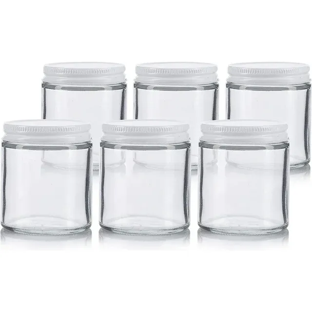 12 Pack 1 oz Clear Thick Glass Straight Sided Jars with White Metal Airtight Lid