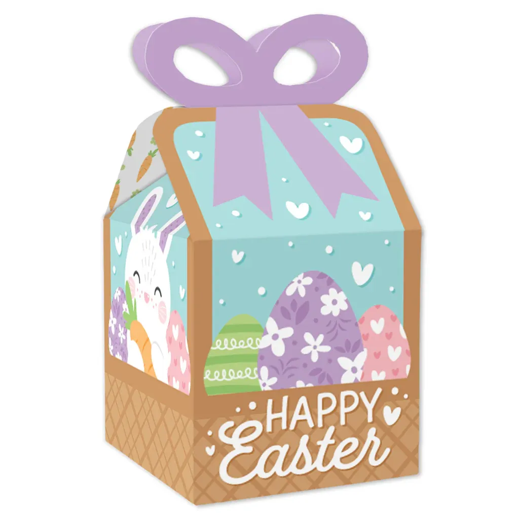 Spring Easter Bunny Square Favor Gift Boxes Happy Easter Party Bow Boxes 12 Ct