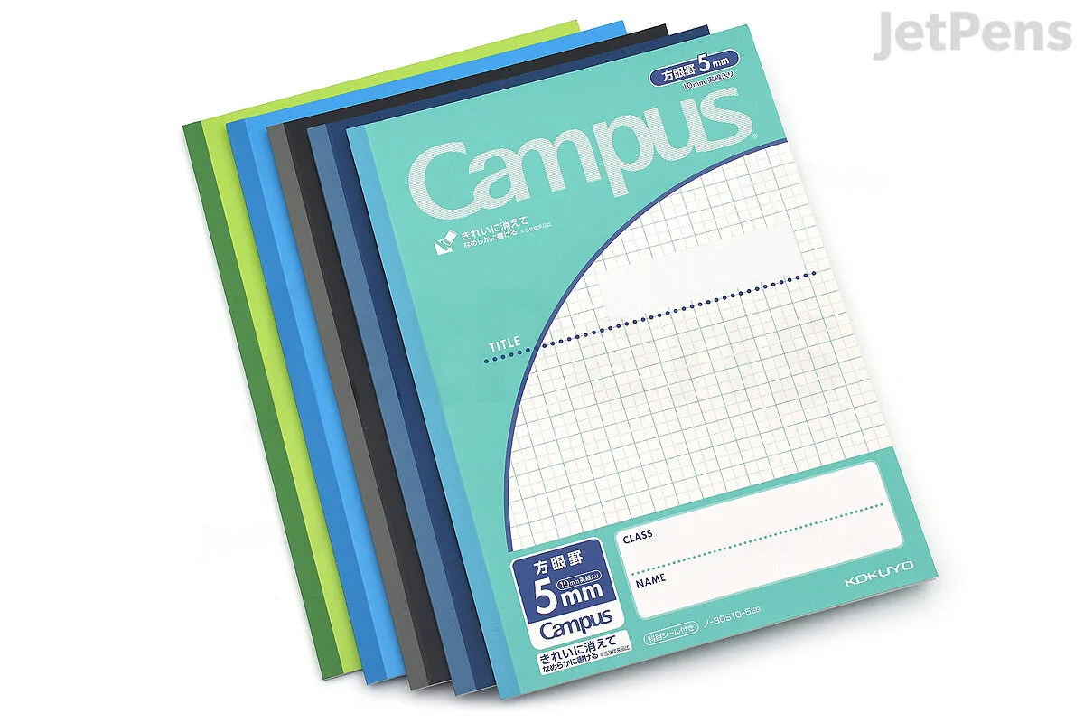 Kokuyo Campus Notebook - Semi B5 - 5 mm Graph / 10 mm Square - Pack of 5 Cool Colors