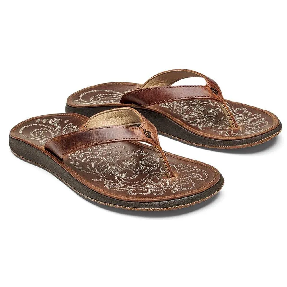 Paniolo Women’s Leather Beach Flip Flops - Natural | OluKai