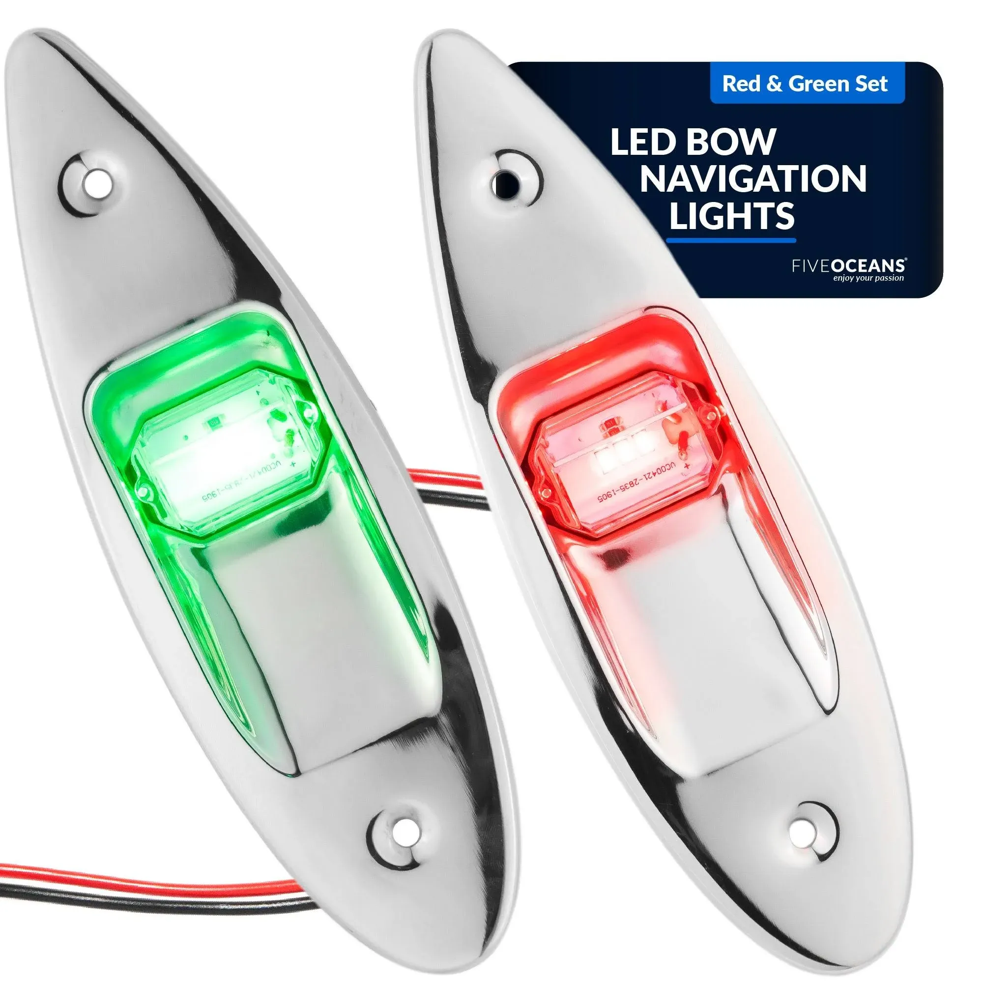 FIVE OCEANS SS Red &amp; Green Flush Mount LED Navigation Side Lights 12V FO3840