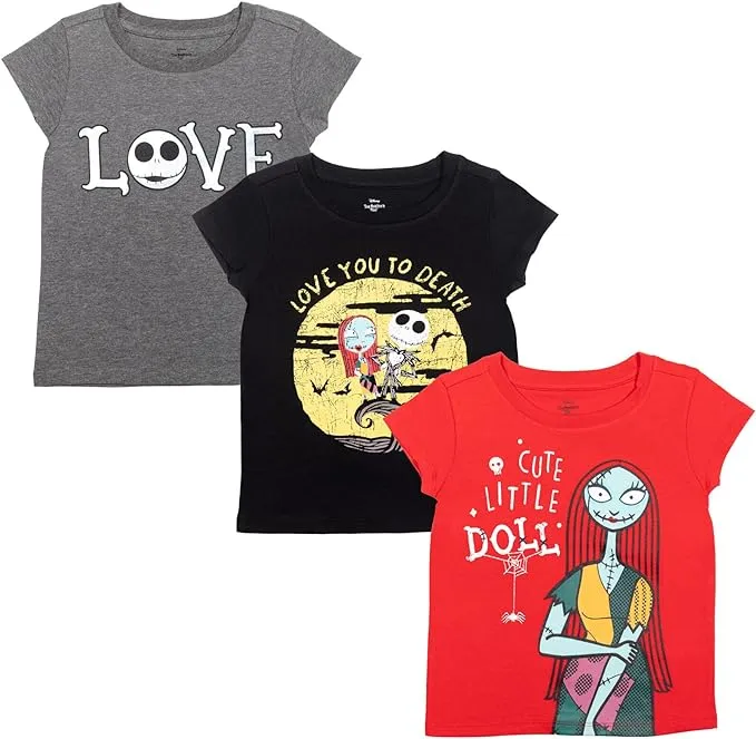 Disney Nightmare Before Christmas Girls 3 Pack T-Shirts Toddler to Big Kid