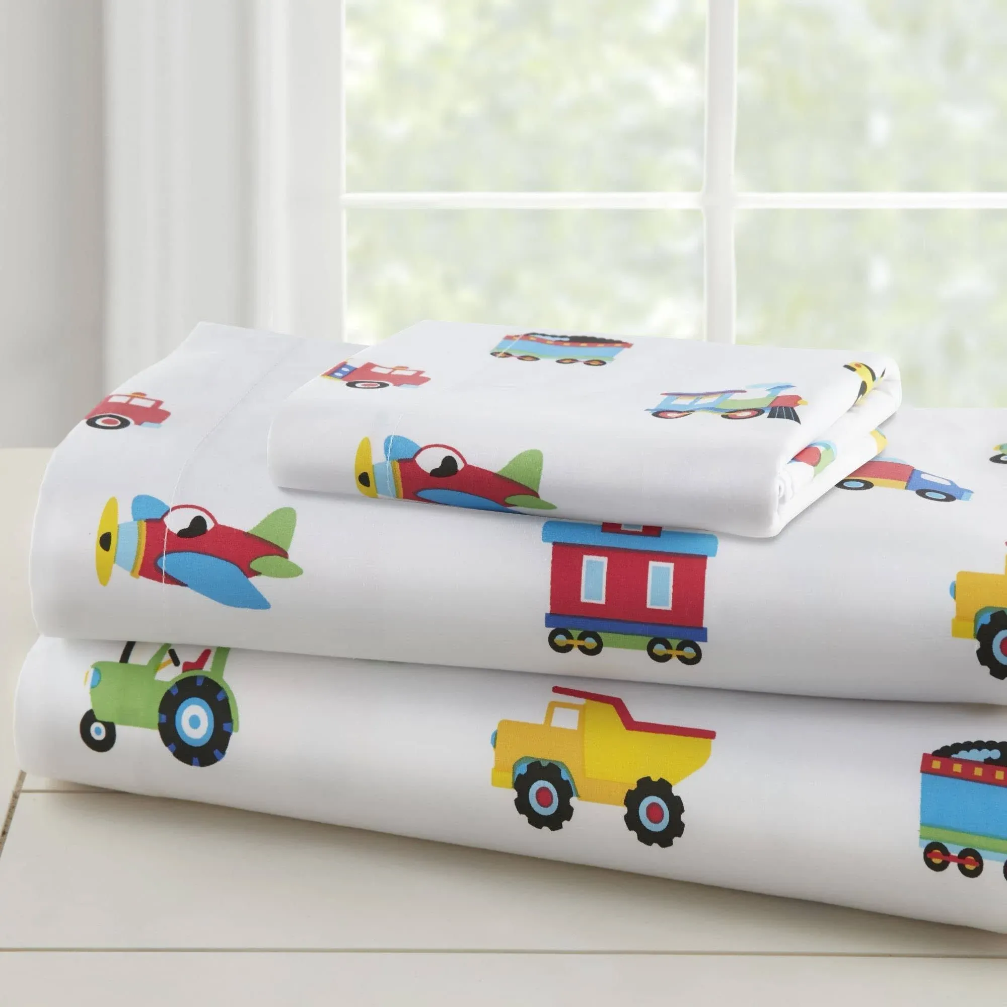 Wildkin Kids Trains, Planes & Trucks Microfiber Sheet Set - Twin