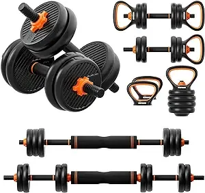 33 LBS Adjustable Weight Dumbbell Set - 4 in 1 Home Gym Equipment with Dumbbell, Barbell, Kettlebell, Push-Up Modes - Fitness Exercise for Home Gym Suitable Men/Women