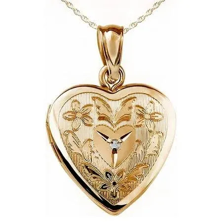 14k Yellow Gold Floral Heart Locket