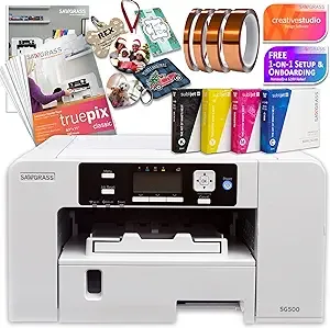 Sawgrass UHD Virtuoso SG500 Sublimation Color Printer Starter Bundle with Paper, Inks, Tape, Blanks, Designs