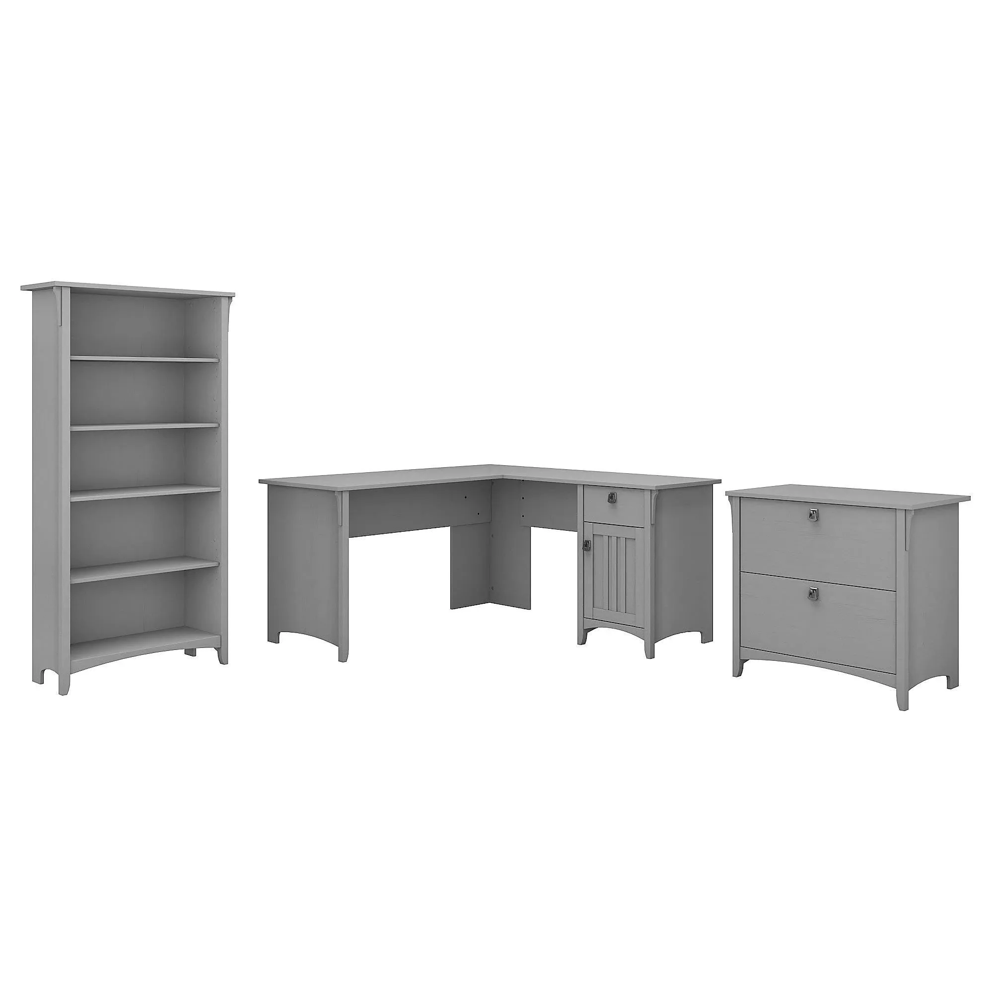 Bush Furniture L Shaped Desk w/Lateral File Cabinet &amp; 5 Shelf Bookcase Cape Cod