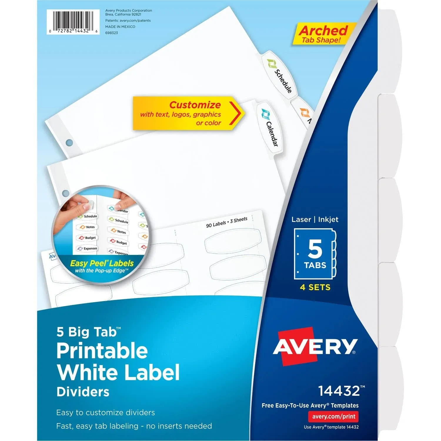 Avery Big Tab Printable White Label Dividers with Easy Peel, 5 Tabs, 4 Sets (14432)