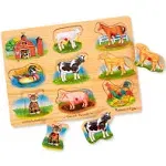 Melissa & Doug Farm Sound Puzzle - Wooden Peg Puzzle with Sound Effects (8 Pcs)