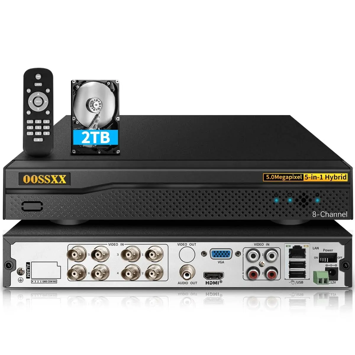 2TB 8-Channel 5-in-1 Digital Video Recorder 5.0MP HD Security DVR Recorder AHD/Analog/TVI/CVBS/IP Security Camera System