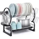 TOOLF 2-Tier Dish Rack,Easy Assemble Large Capacity Dish Drying Rack with Side Mounted Utensil Holder and Cup Holder, Organizing Dishes Kitchen Counter Top or Sink Side