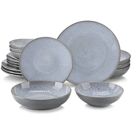 vancasso Sabine Stoneware Dinnerware Set 12 Pieces - Ceramic Plates and Bowls Set Service for 4, Dishwasher and Microwave Safe, Beige