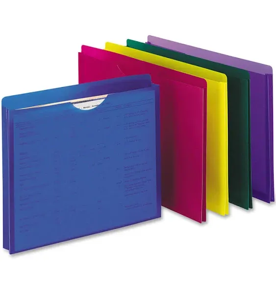 Oxford Translucent Poly File Jackets - Letter Size - 1" Expansion - Assorted Colors - 10/Pack