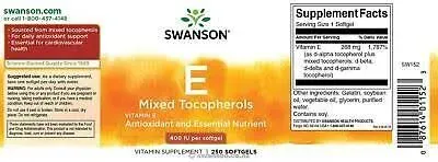 Swanson Vitamin E Mixed Tocopherols 400 Iu 100 Sgels