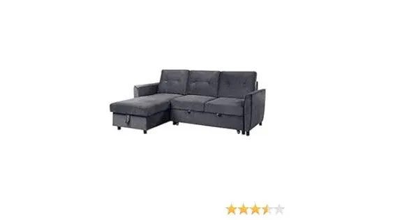 Lilola Home Hudson Dark Gray Velvet Reversible Sleeper Sectional Sofa with Storage Chaise