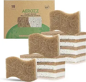 AEROZZ 10 Pack Biodegradable Sponges - Sponges Kitchen Natural Sponges for Dishe