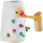 Top Bright Wooden Magnetic Pretend Woodpecker Catch Worm Insect Game Developmental Toy, White