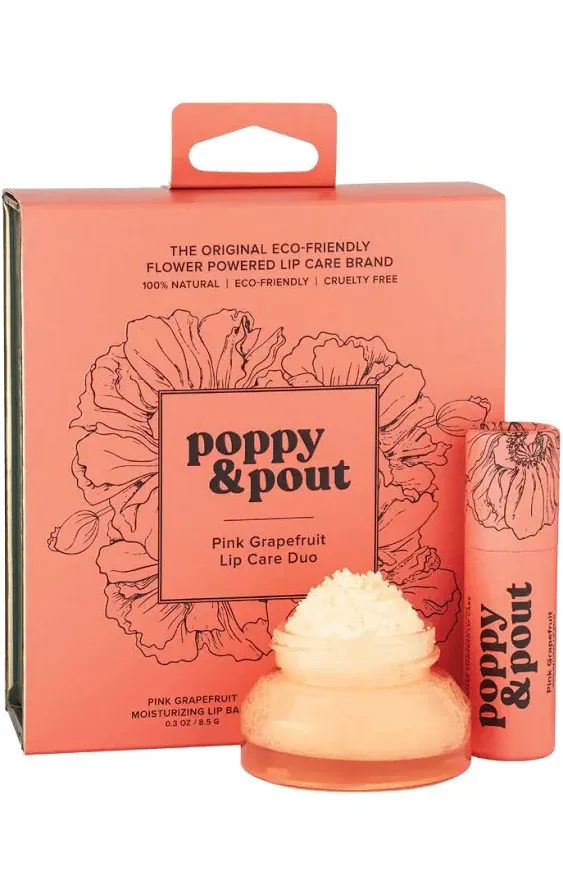 Poppy & Pout Lip Care Set | Lip Balm & Scrub | Sustainable Cardboard Tubes & Glass Jars, All Natural, Beeswax, Coconut Oil, Cruelty Free, Exfoliating & Moisturizing Lip Treatment (Wild Honey)