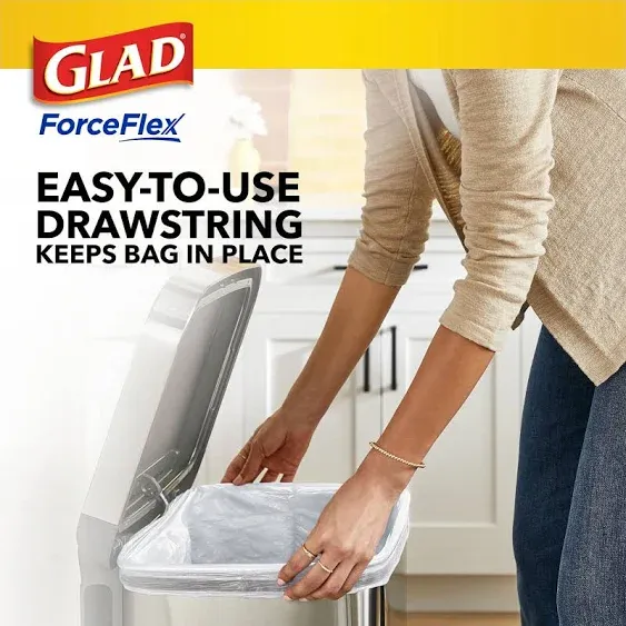 Glad ForceFlex Tall Kitchen Drawstring Trash Bags, 13 Gallon, Gain Fresh Clean with Febreze Freshness, 120 Count