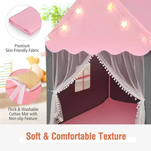 Costway Kids Playhouse Tent with Star Lights and Mat