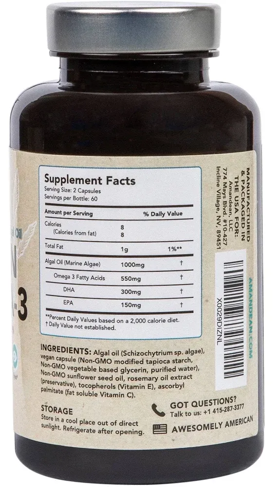 Vegan Omega 3 Supplement Fish Oil EPA DHA Fatty Acids  Joint Support Immune 