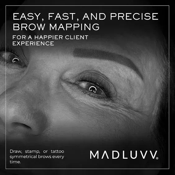 MADLUVV Eyebrow Shaper Stencils, Reusable Brow Mapping Template for PMU Professionals, Semi-Permanent Makeup Mapping, 6 Stencils (3 Stencil Shapes in Both Petite and Regular Sizes) - Straight Up Set