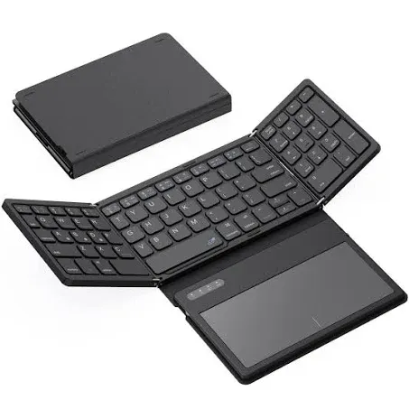 Foldable Bluetooth Keyboard, Portable Full Size Folding Keyboard with Touchpad, PU Leather, Wireless Travel Keyboard for Windows, iOS, Android, Mac