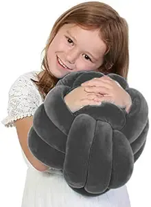 Playlearn Cuddle Ball Knot Pillow - Sensory Pillow – Plush Toy Hugging Pillow – Calming Stress Relief Toy for Kids – 10 Inch - Grey