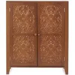 Lakeside Carved Design Storage Cabinets - Walnut