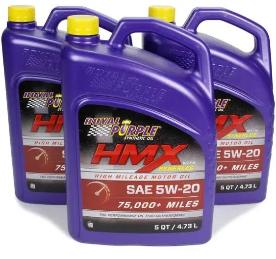 Royal Purple 37518 HMX High Mileage Synthetic Motor Oil 5W20 (3) 5-Quart Bottle