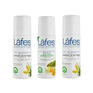 "Lafe's Natural Deodorant | 2 Unscented Roll Ons & 1 Extra Strength Roll On Deodorants | 24-Hour Protection & Natural; 3 Pack (3 oz each)"