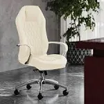 Modern Ergonomic Sterling Leather Executive Chair with Aluminum Base, Cream