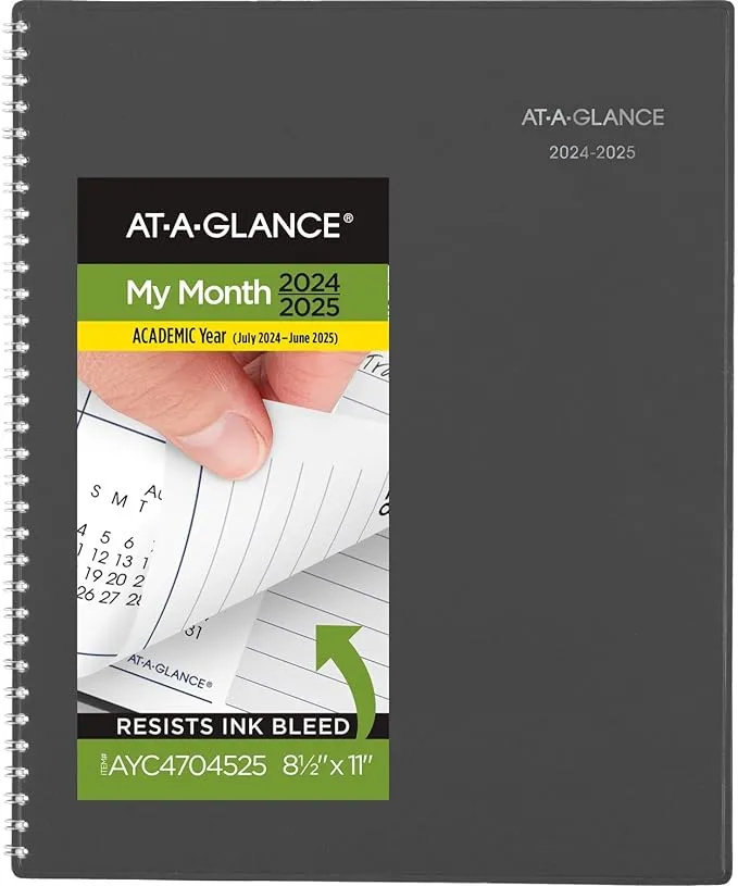 AT-A-GLANCE Planner 2024-2025 Academic, Monthly, 8-1/2" x 11", Large, Monthly Tabs, Flexible Cover, DayMinder, Charcoal (AYC47045)