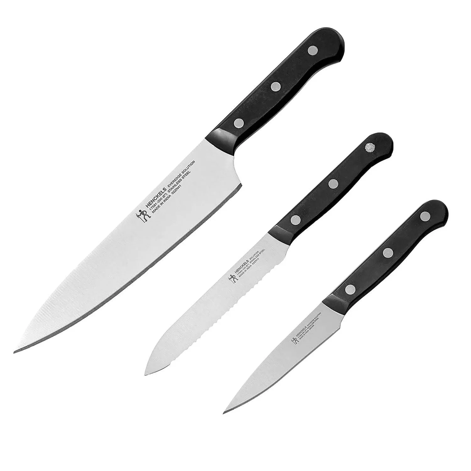 HENCKELS Everedge Solution Razor-Sharp 3-Piece Kitchen Knife Set, Chef Knife, Paring Knife, Utility Knife, German Engineered Knife Informed by over 100 Years of Mastery