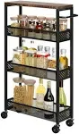 17 Stories Slim Storage Cart 4 Tier Narrow Kitchen Rolling Cart On Wheels , Mobile Utility Cart Wooden