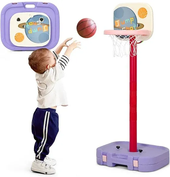 Costzon Kids Basketball Hoop, 2 in 1 Toddler Basketball Hoop Toy Set w