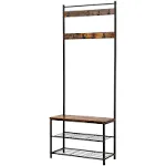 Coat Rack, Hall Tree with Shoe Storage Bench, Entryway Bench 3-in-1 Steel Frame