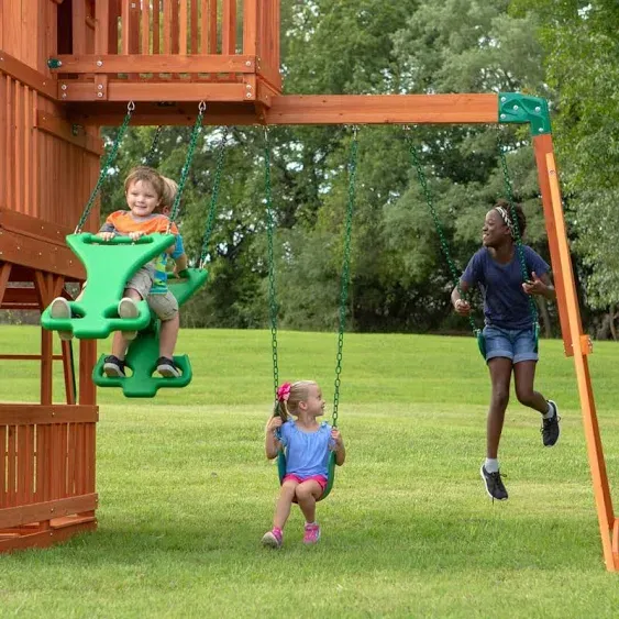 Backyard Discovery Skyfort II Residential Wood Playset with Slide in Brown | 6113DCOM