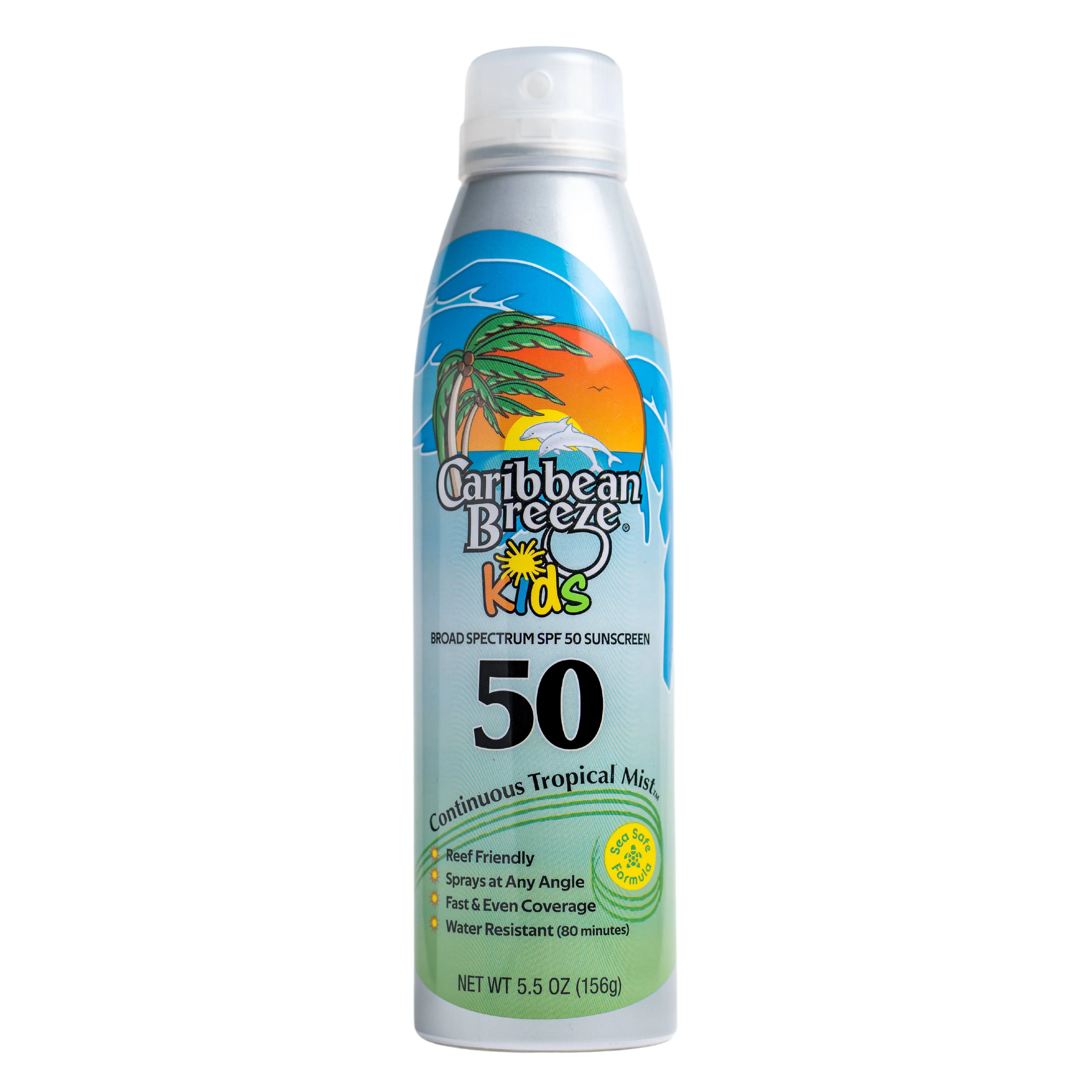 Caribbean Breeze Continuous Tropical Mist SPF 50 Sunscreen Spray for Kids, Reef Safe Sunscreen Spray, Up to 80 Minutes Water Resistant, 5.5 Ounces