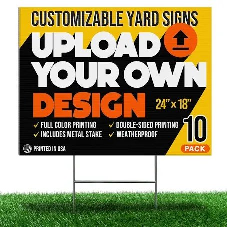 10 pack 24x18" Custom Yard Signs for Business, Double-Sided Personalized Photo Sign with Stakes, Customizable Real Estate Sale Lawn Stake Sign, Customized Estate Sign for Yard (10-Pack)