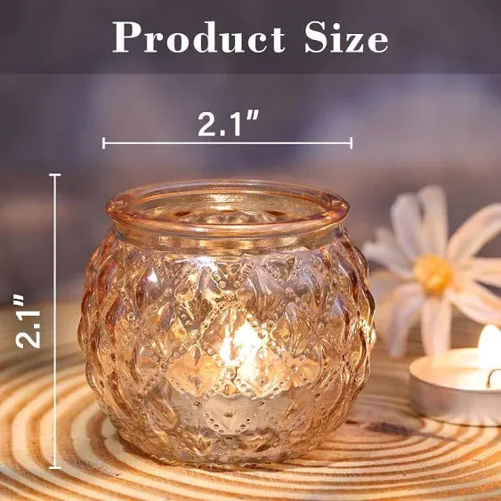 Gold Votive Candle Holders Set of 24- Round Glass Candle Holders Bulk for Tab...