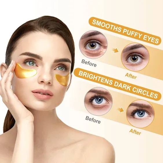 Eye Mask - 30 Pairs 24K Gold Under Eye Patches Skin Care Products - Eye Masks Skincare for Dark Circles and Puffiness, Reduce Wrinkles, Eye Bags and Fine Lines, Under Eye Mask Skin Care for Women and Man, with Hair Clips