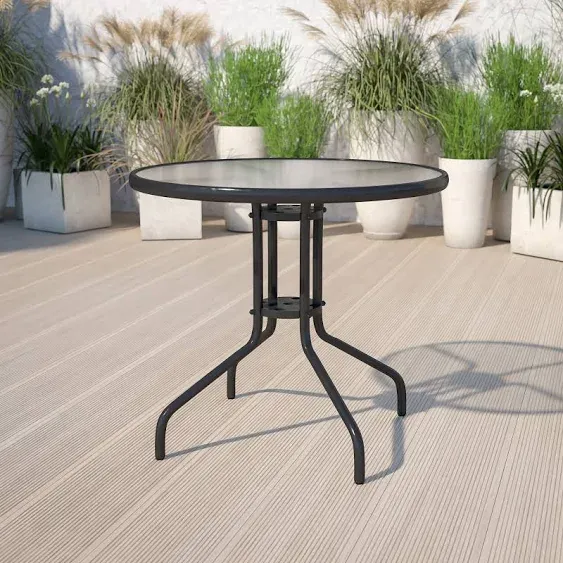 Flash Furniture Round Tempered Glass Metal Table