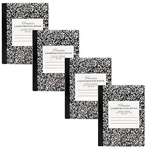 Emraw Premium Black Marble Composition Book Wide Ruled Paper Office Dairy Note Books 100 sheet Meeting Notebook Journals Hard cover Pack Of 4 Writing Book For school